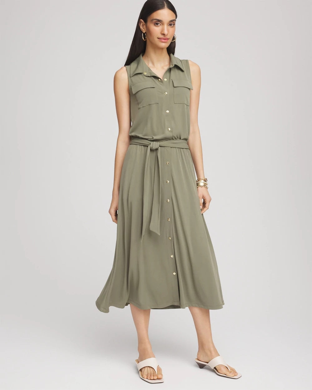 Chico's | Travelers™ Knit Sleeveless Shirtdress/ Dusty Olive