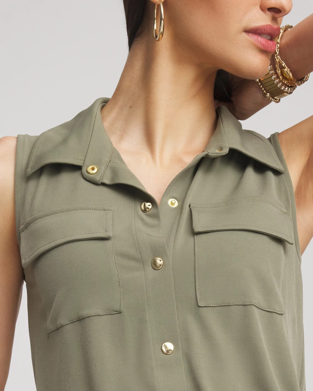 Chico's | Travelers™ Knit Sleeveless Shirtdress/ Dusty Olive
