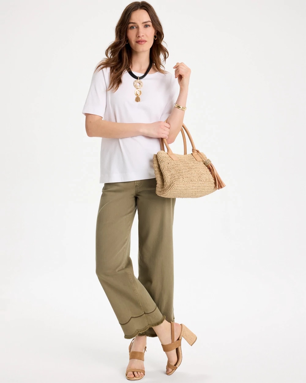 Chico's | Scallop Pull-On Wide-Leg Crop Jeans/ Lichen