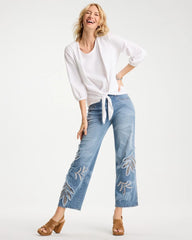 Chico's | Tropical Embroidery Pull-On Wide Crop Jean/ Pashmina Indigo