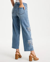 Chico's | Tropical Embroidery Pull-On Wide Crop Jean/ Pashmina Indigo