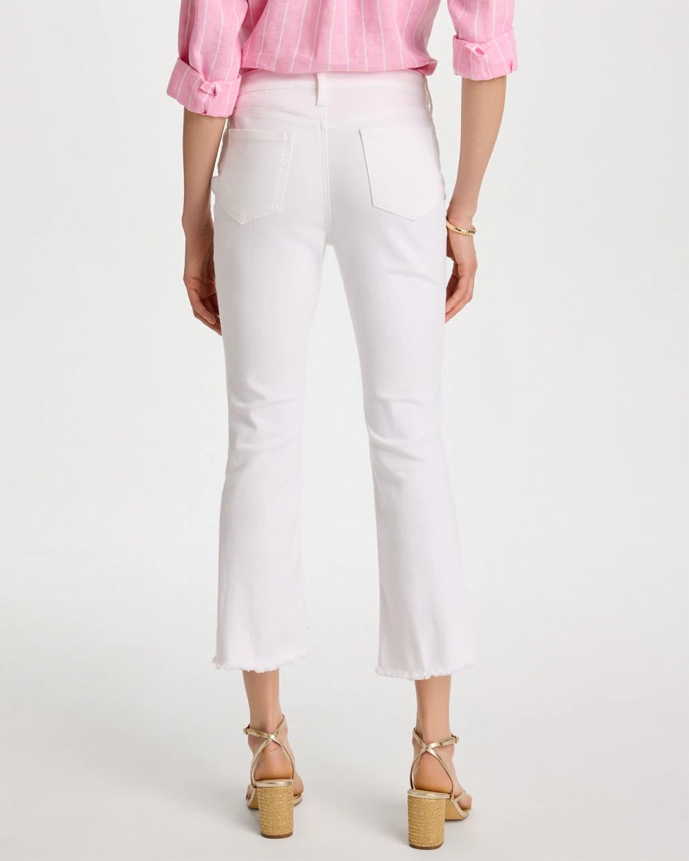 Chico's | Petite No Stain Girlfriend Fray Hem Kick Flare Jeans/ Alabaster