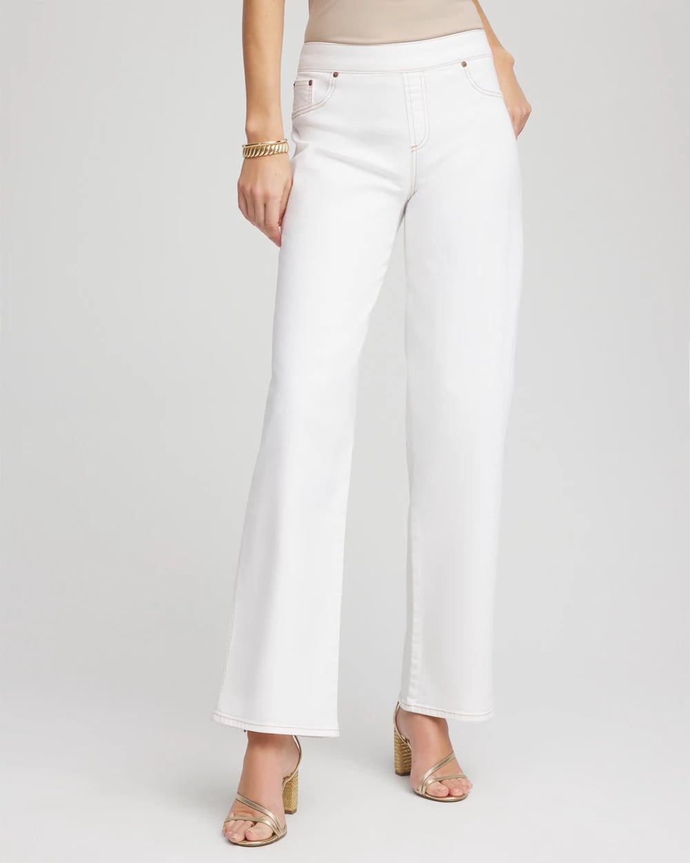Chico's | Petite Seeded Pull-On Wide-Leg Jeans/ Natural Seeded