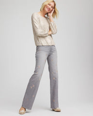 Chico's | Rose Gold Embellished Girlfriend Flared Jeans/ Le Havre Wash