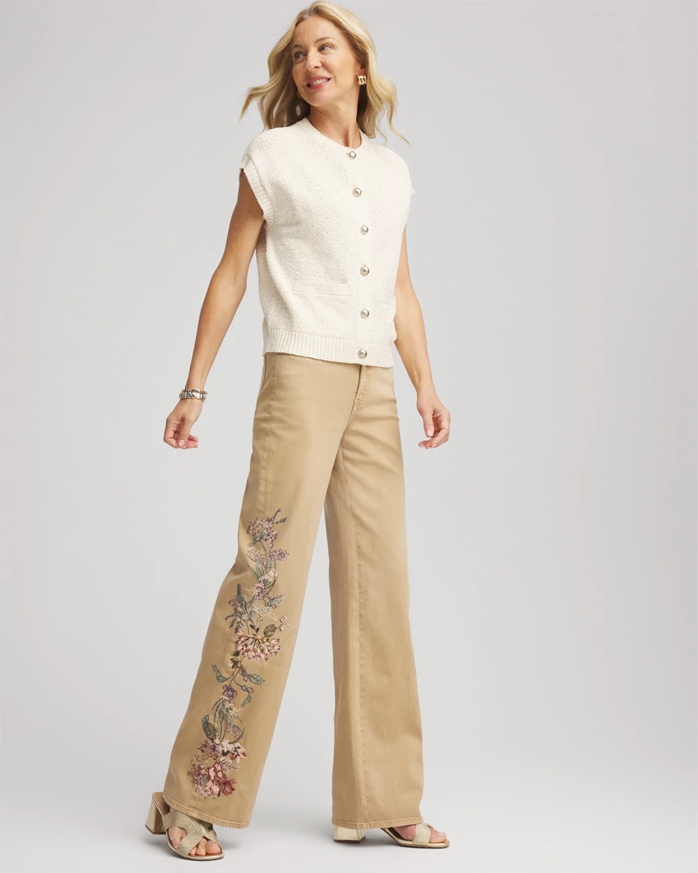 Chico's | Embroidered High-Rise Wide-Leg Jeans/ Cafe Aroma