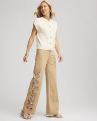 Chico's | Embroidered High-Rise Wide-Leg Jeans/ Cafe Aroma