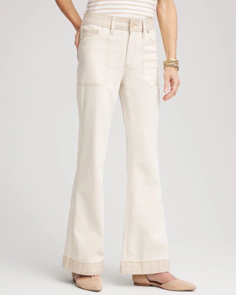 Chico's | Colorblock Wide Flare Jeans/ Neutral