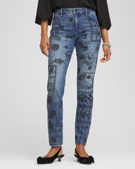 Chico's | Mixed-Media Girlfriend Slim Ankle Jeans/ Emilia Indigo