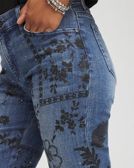 Chico's | Mixed-Media Girlfriend Slim Ankle Jeans/ Emilia Indigo