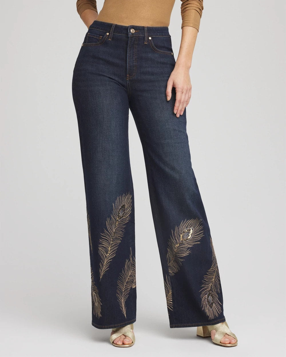 Chico's | Embellished High-Rise Wide-Leg Jeans/ Marconi Indigo