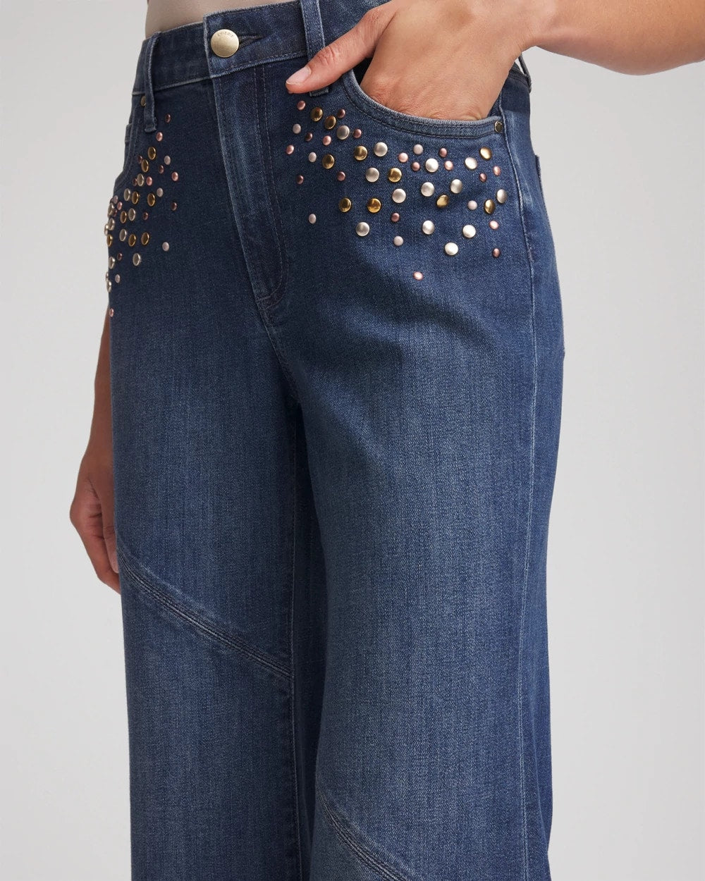 Chico's | Embellished Frayed Flared-Leg Jeans/ Irvina Indigo