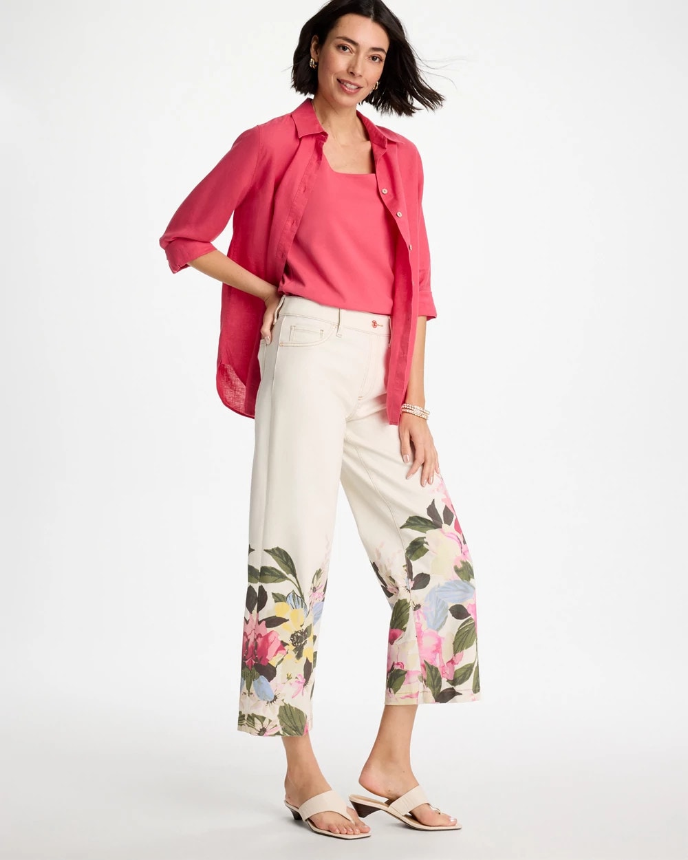 Chico's | Printed Pull-On Wide Crop Jeans/ Sea Salt