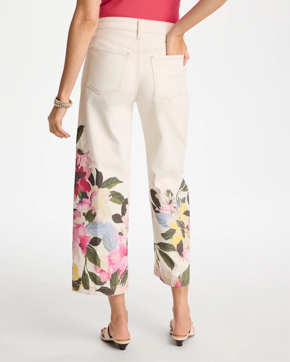 Chico's | Printed Pull-On Wide Crop Jeans/ Sea Salt