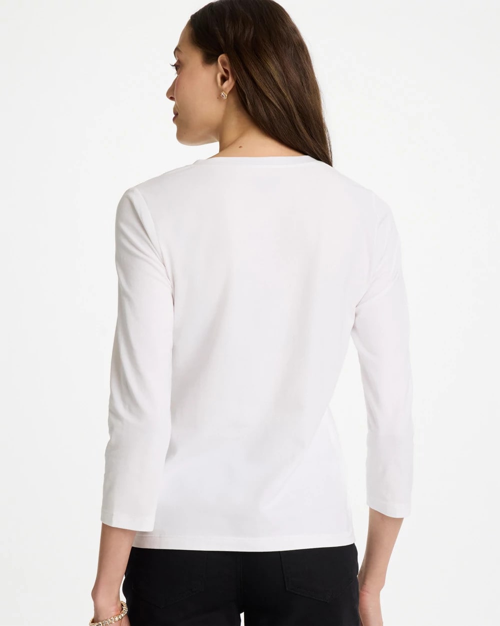 Chico's | Printed Cotton Stretch 3/4 Sleeve Tee/ Black