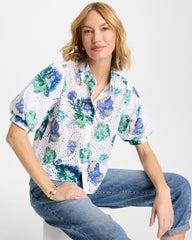Chico's | Floral Paisley Eyelet Blouse/ Passport Blue