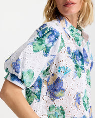 Chico's | Floral Paisley Eyelet Blouse/ Passport Blue