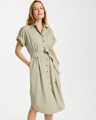 Chico's | Dolman Tie Hemp Denim Shirtdress/ Seagrass Green
