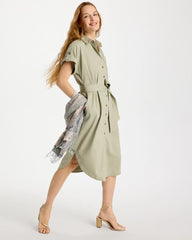 Chico's | Dolman Tie Hemp Denim Shirtdress/ Seagrass Green