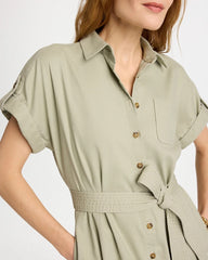 Chico's | Dolman Tie Hemp Denim Shirtdress/ Seagrass Green