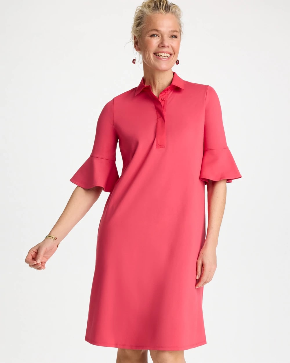 Chico's | Knit Flounce Sleeve Dress/ Hot Honeysuckle