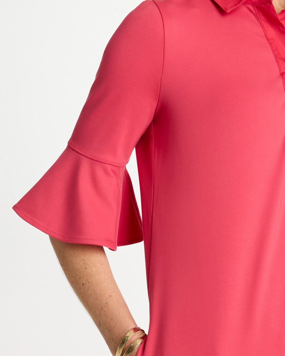 Chico's | Knit Flounce Sleeve Dress/ Hot Honeysuckle