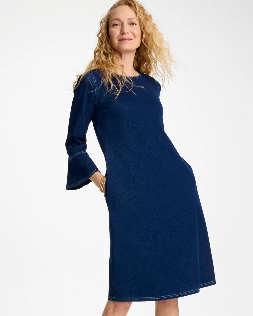 Chico's | Bell Sleeve Knit Denim Dress/ Indigo