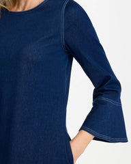 Chico's | Bell Sleeve Knit Denim Dress/ Indigo