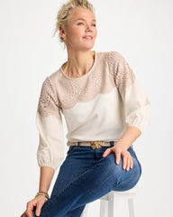 Chico's | Lace Crochet Sleeve Tee/ Ecru
