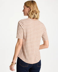 Chico's | Striped Cotton Slub V-Neck Tee/ Cattail Brown