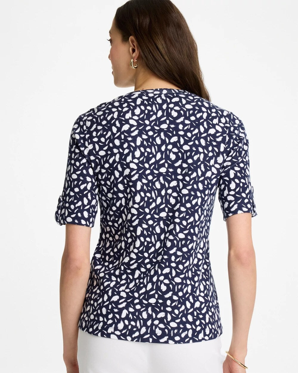 Chico's | Printed Pima V-Neck Tee/ Passport Blue