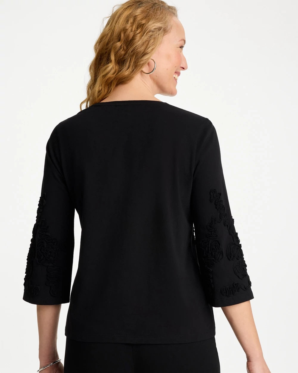 Chico's | Soutache Elbow Sleeve Tee/ Black