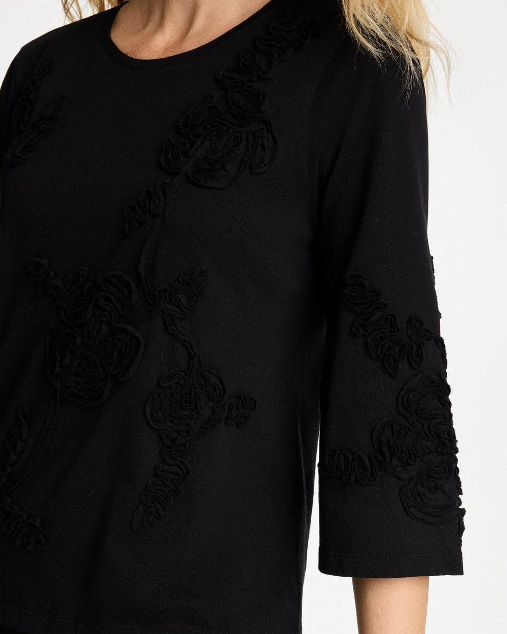 Chico's | Soutache Elbow Sleeve Tee/ Black