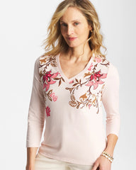Chico's | Stretch-Cotton 3/4 Sleeve Perfect Tee/ Siesta Rose
