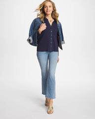 Chico's | Collared Rib Mix Henley/ Passport Blue