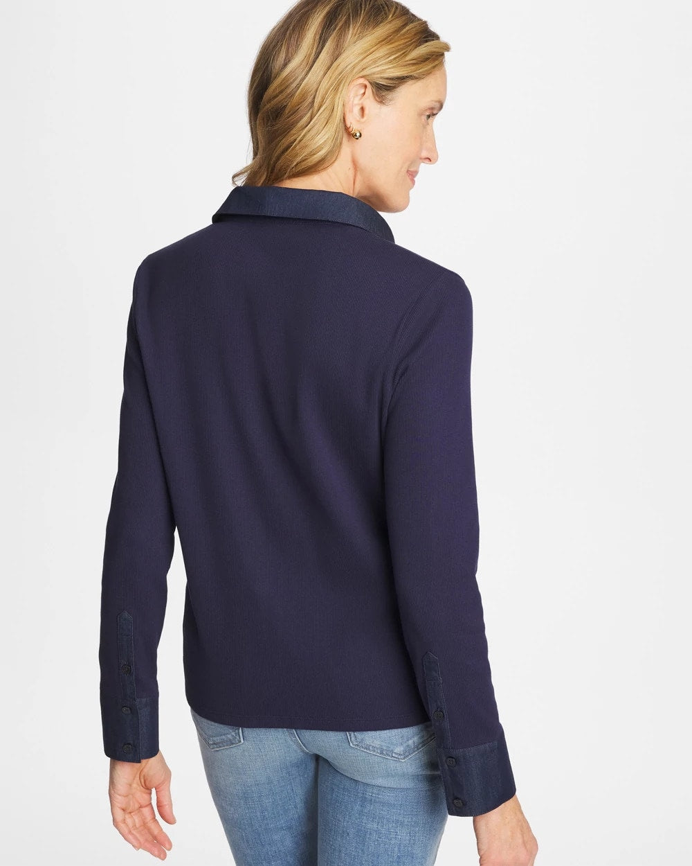 Chico's | Collared Rib Mix Henley/ Passport Blue