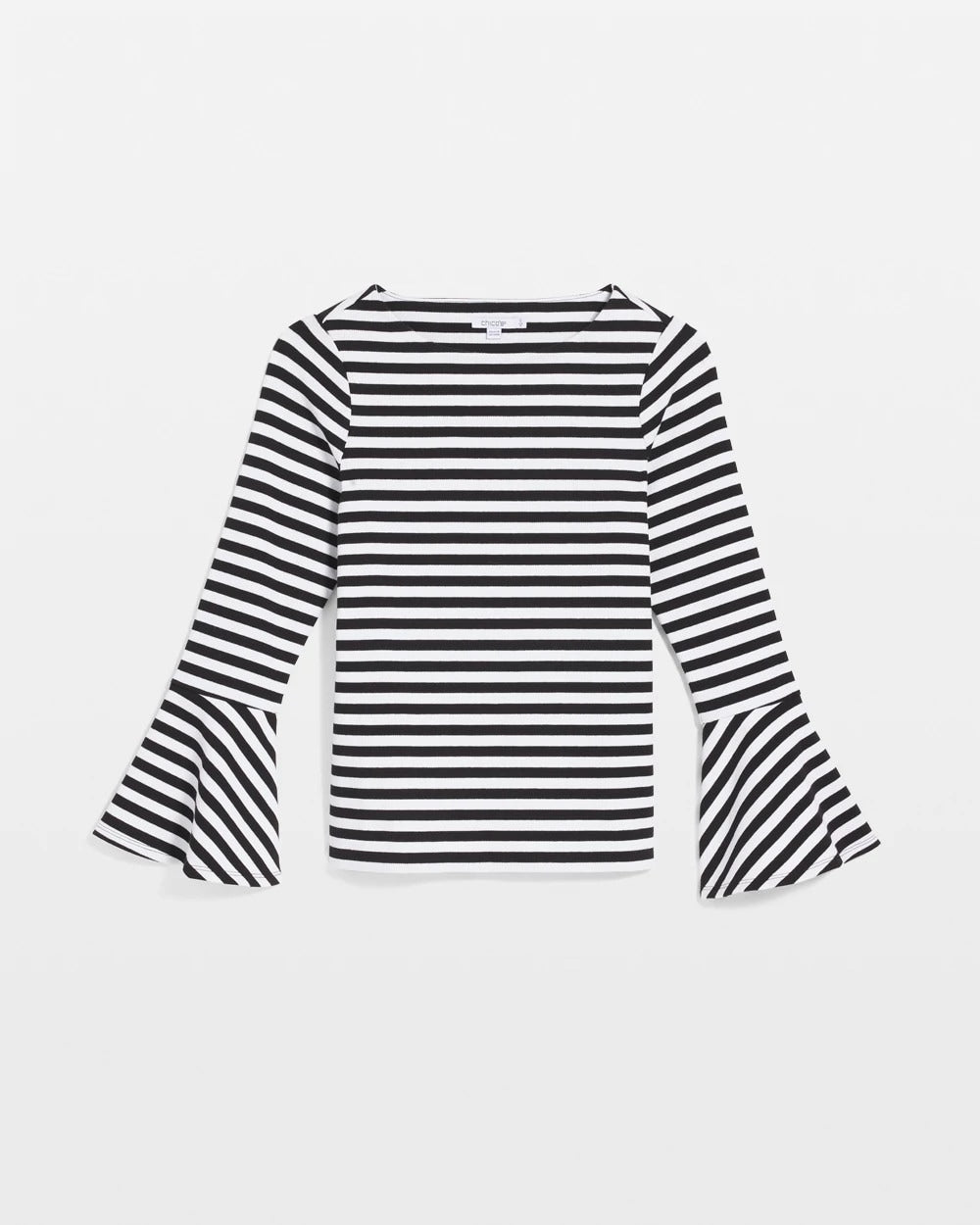 Chico's | Striped Rib Knit Bell Sleeve Top/ Black