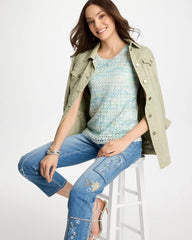 Chico's | Mermaid Sequin Mesh Crochet Tank/ Blue Orchid