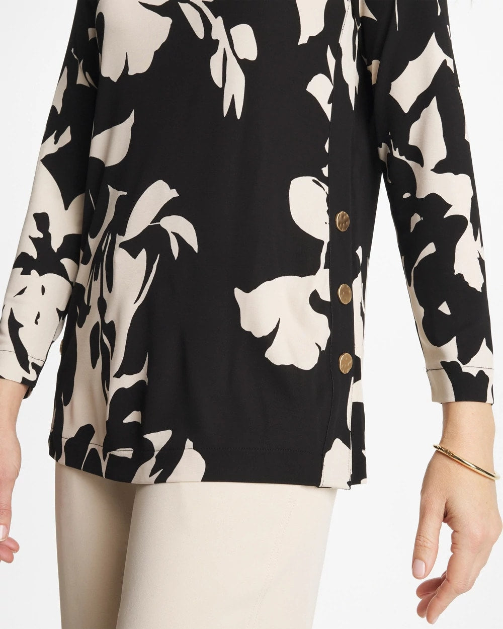 Chico's | Blossom Matte Jersey Button Tunic/ Black