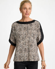 Chico's | Printed Jersey & Satin Dolman Tee/ Cattail Brown