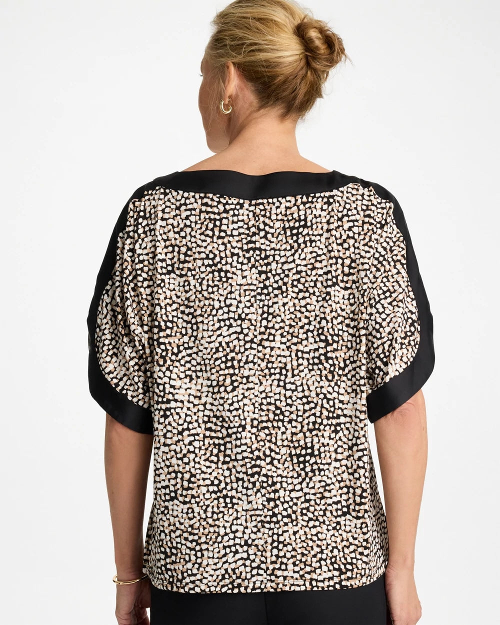 Chico's | Printed Jersey & Satin Dolman Tee/ Cattail Brown