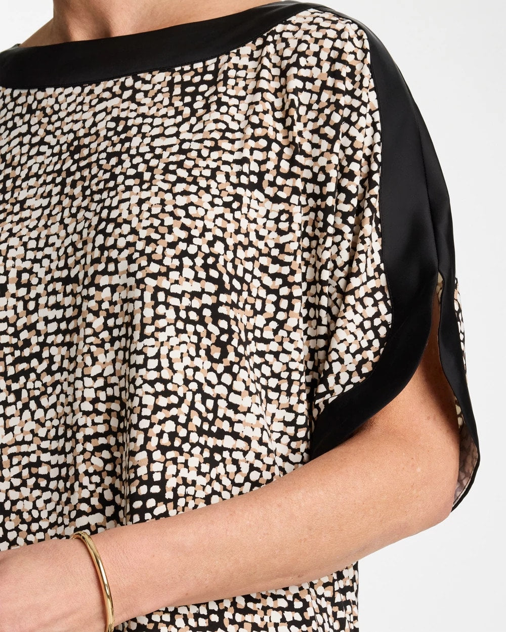 Chico's | Printed Jersey & Satin Dolman Tee/ Cattail Brown