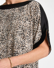 Chico's | Printed Jersey & Satin Dolman Tee/ Cattail Brown