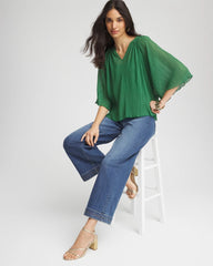 Chico's | Textured Pleated Chiffon Blouse/ Jardin Green
