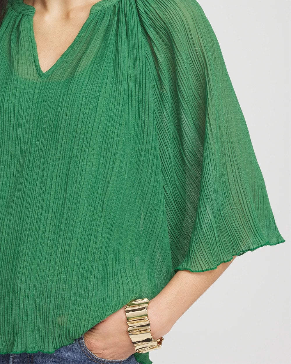 Chico's | Textured Pleated Chiffon Blouse/ Jardin Green