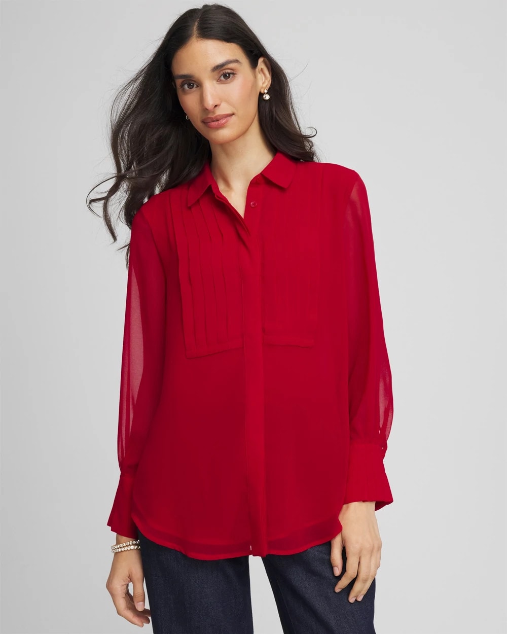 Chico's | Pintuck Georgette Tunic/ Carmine Red