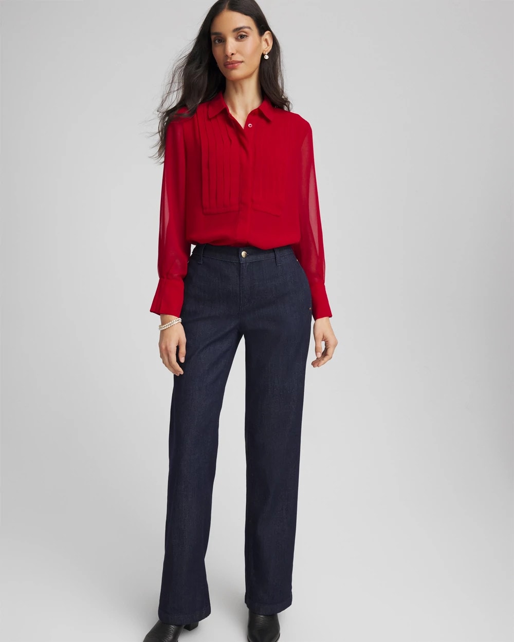 Chico's | Pintuck Georgette Tunic/ Carmine Red