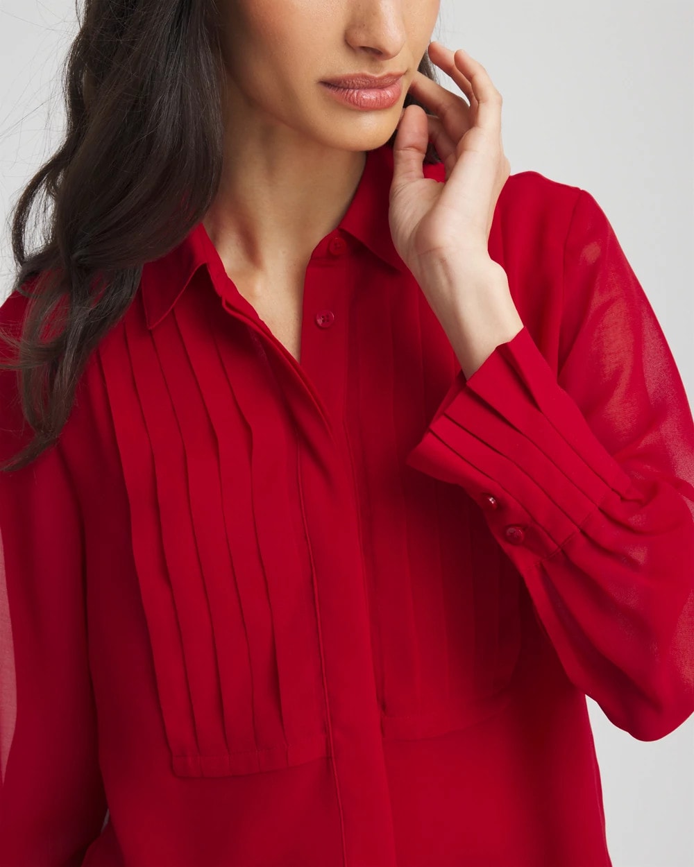 Chico's | Pintuck Georgette Tunic/ Carmine Red