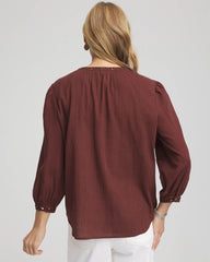 Chico's | Embroidered Crinkle-Cotton Blouse/ Cacao
