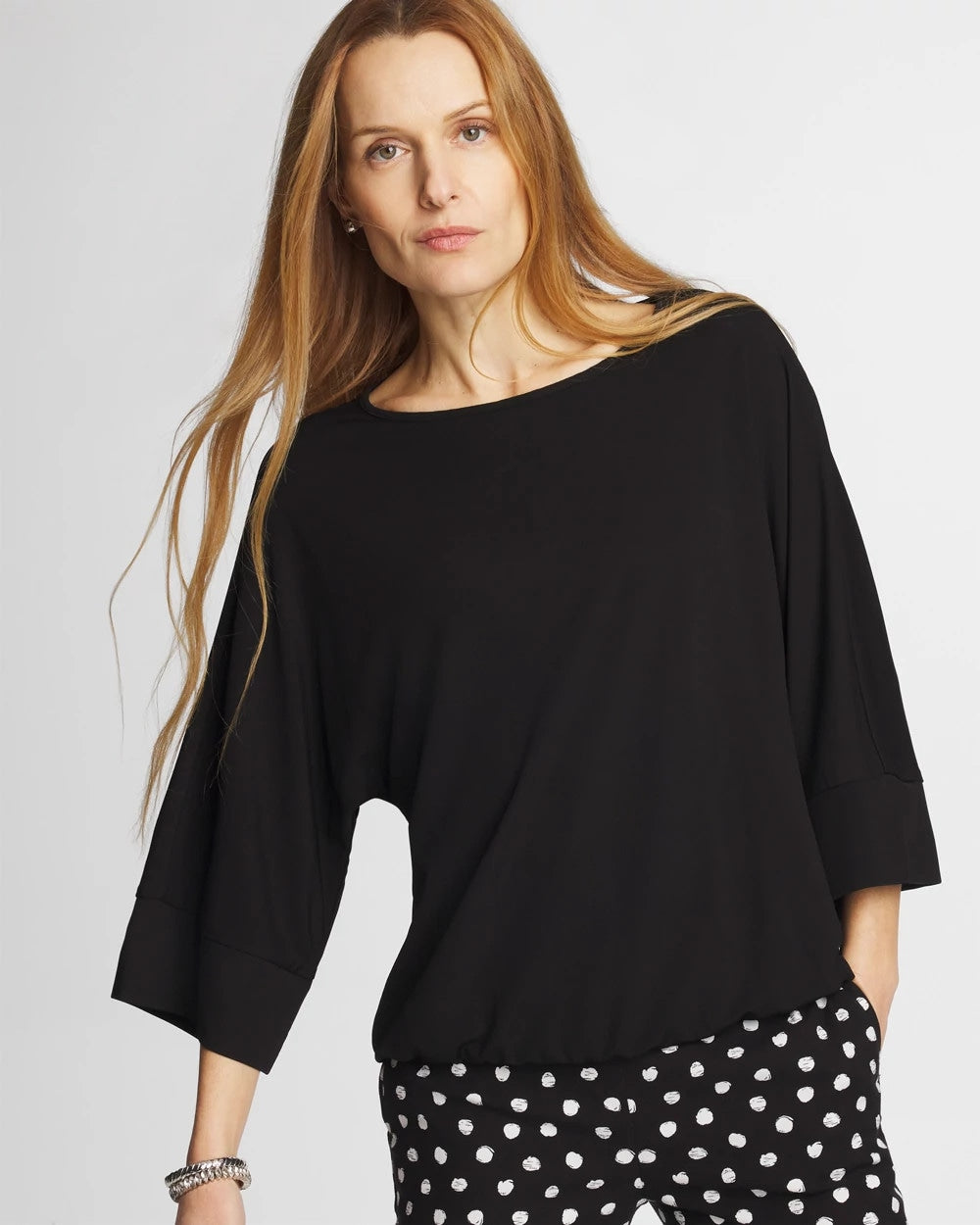 Chico's | Matte Jersey Bubble Hem Top/ Black