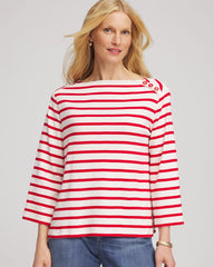Chico's | Bateau Neck Stripe Top/ Love Letter Red